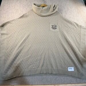 Marley Lilly Women Monogram LAK Knit Poncho Sweater Tan Beige Cowl Neck One Size